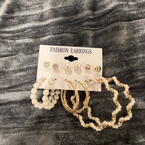 Pearl & Gold Hoop Earring Set - Faux Pearl Mix